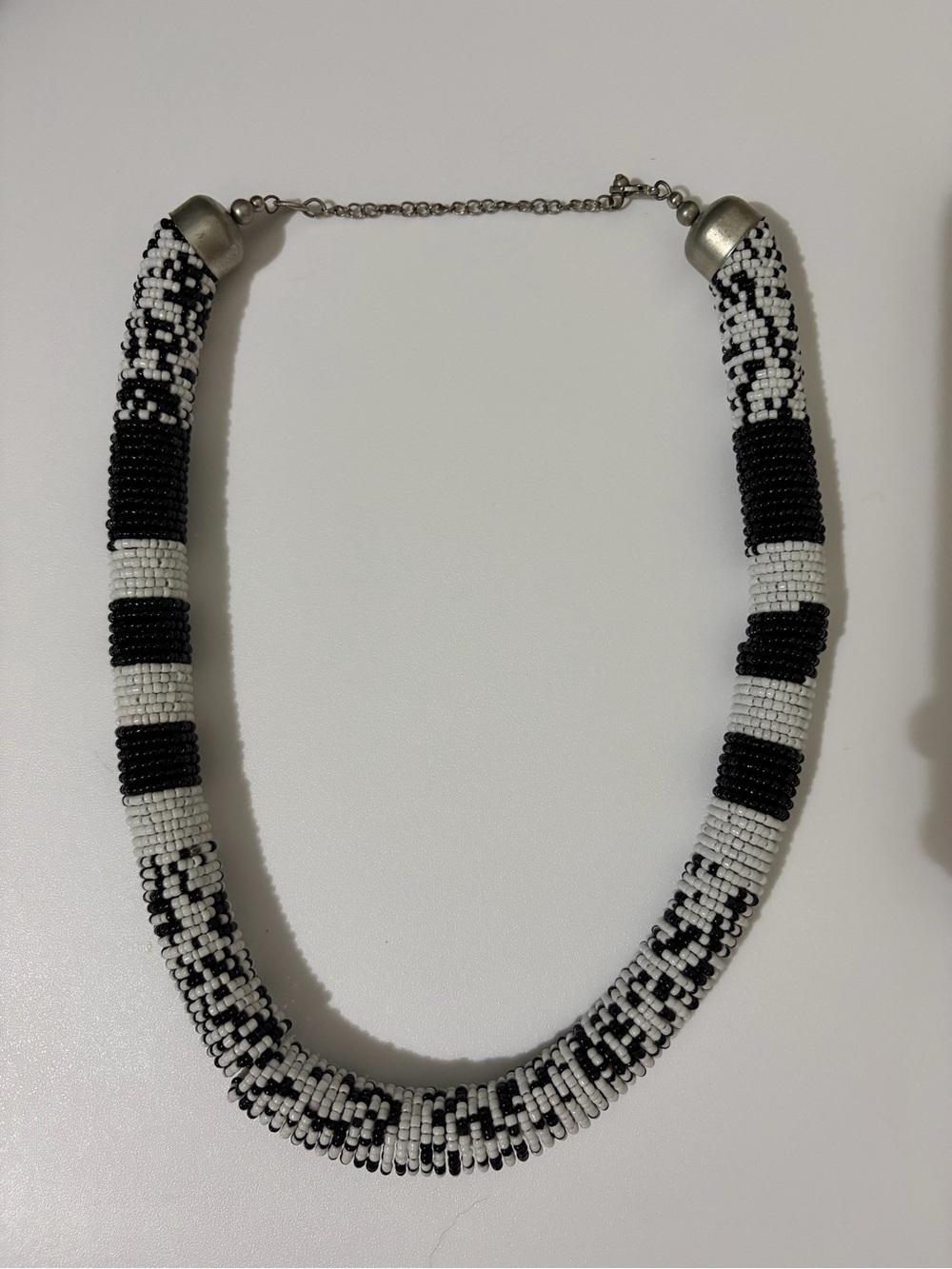 Black & White Beaded Tube Necklace